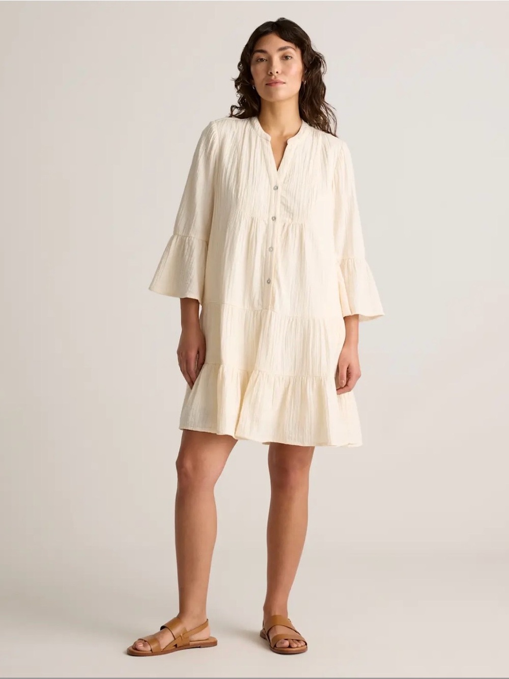 Quince 100% Organic Cotton Gauze Long Sleeve Tiered Mini Dress